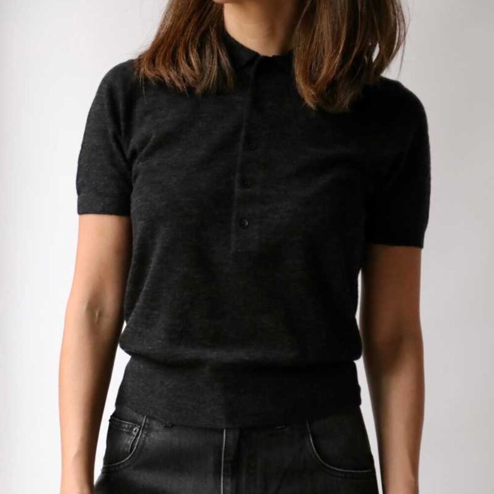 Tibi Skinlike Mercerized Wool Shrunken Polo